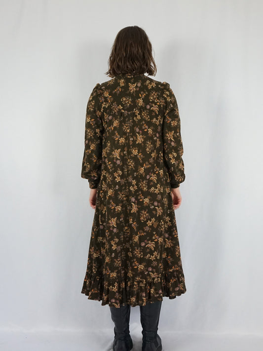 Autumnal Brown Smock Dress - M