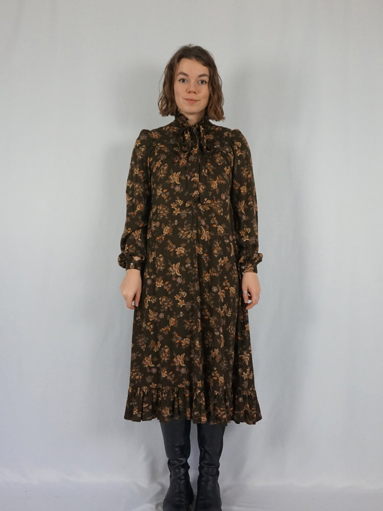 Autumnal Brown Smock Dress - M