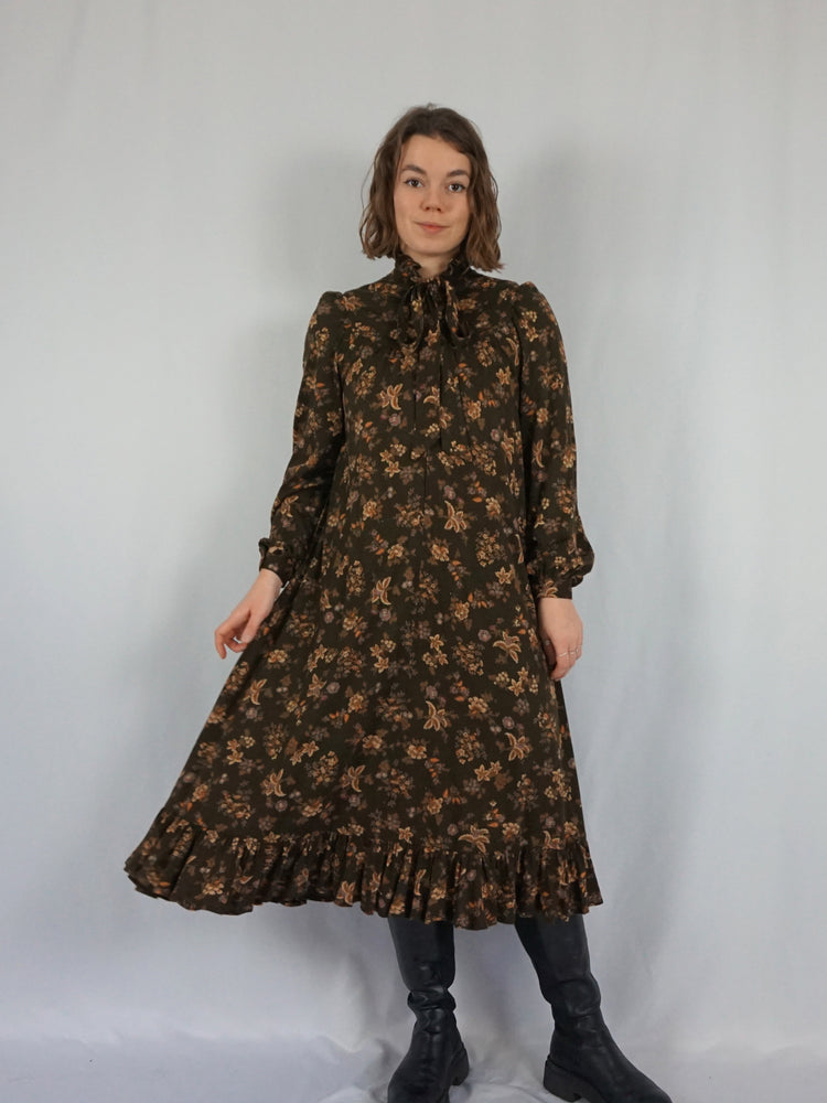 Autumnal Brown Smock Dress - M