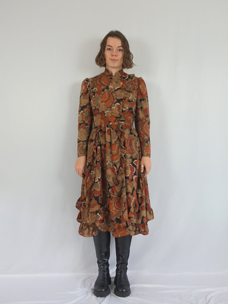 Autumnal Ruffled Wool Dress - S