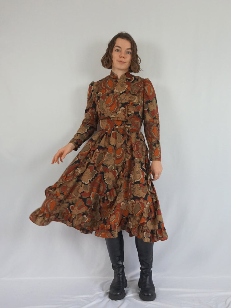 Autumnal Ruffled Wool Dress - S