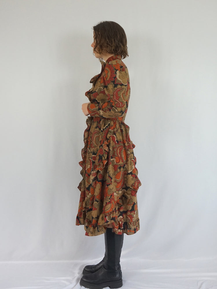 Autumnal Ruffled Wool Dress - S