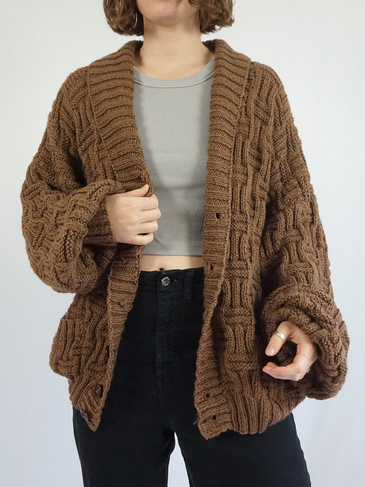 Brown Balloon Sleeve Cardigan - XXL