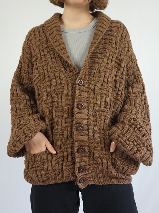 Brown Balloon Sleeve Cardigan - XXL