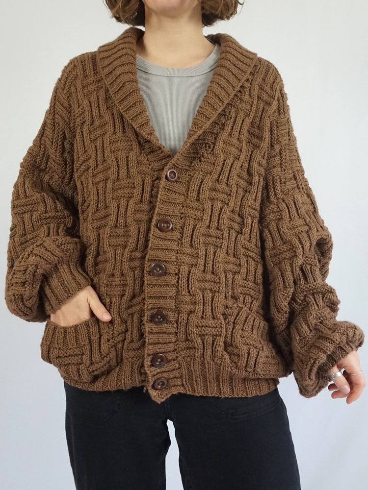 Brown Balloon Sleeve Cardigan - XXL