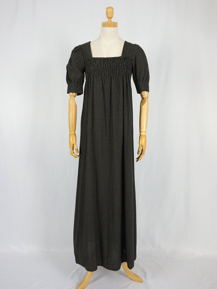 Polka Dot Shirred Maxi Dress - XS