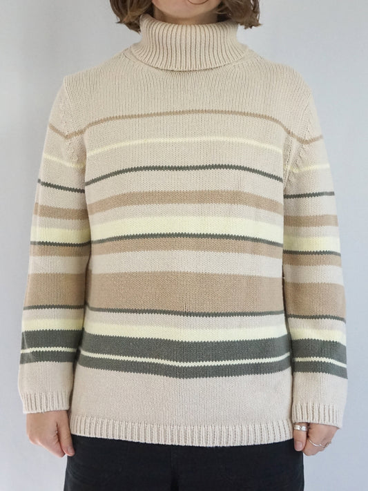 Striped Cotton Turtleneck Jumper - M