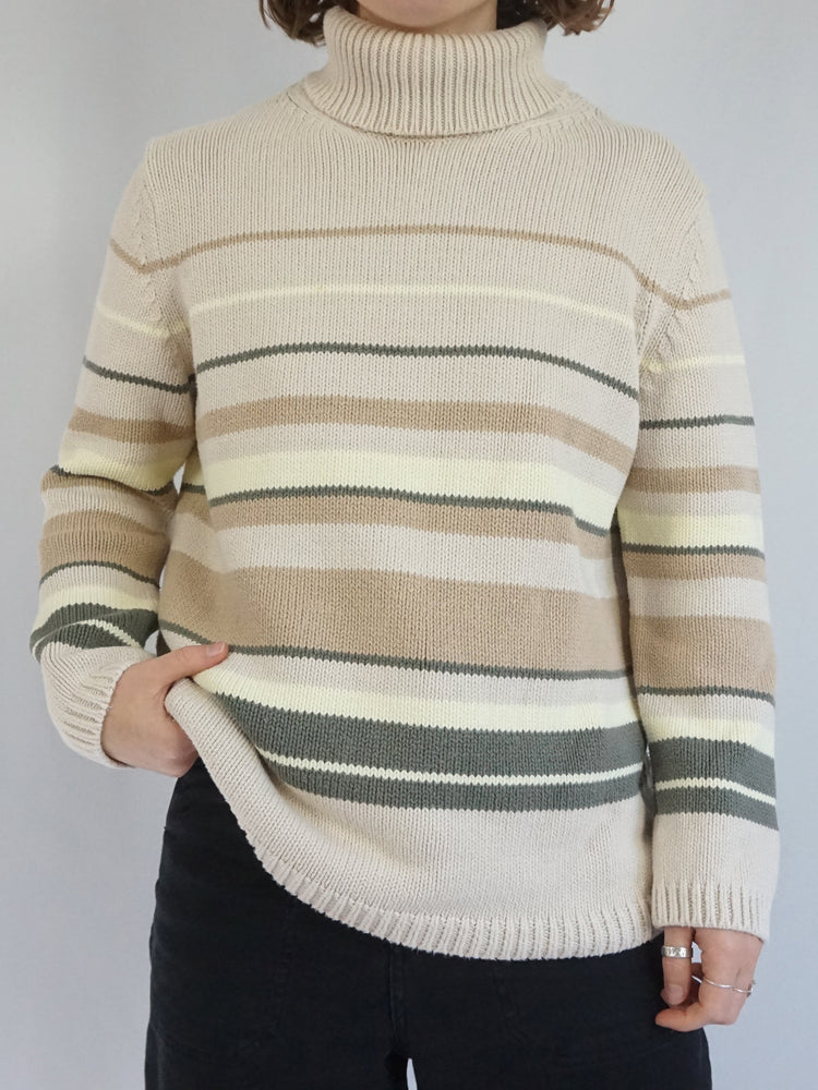 Striped Cotton Turtleneck Jumper - M