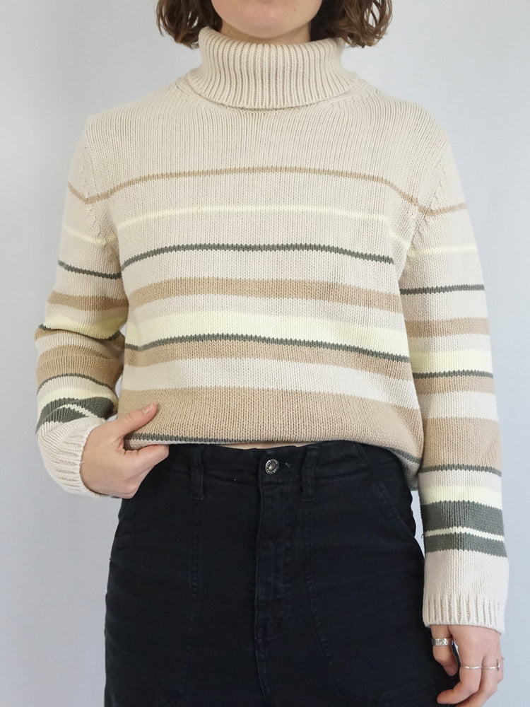 Striped Cotton Turtleneck Jumper - M