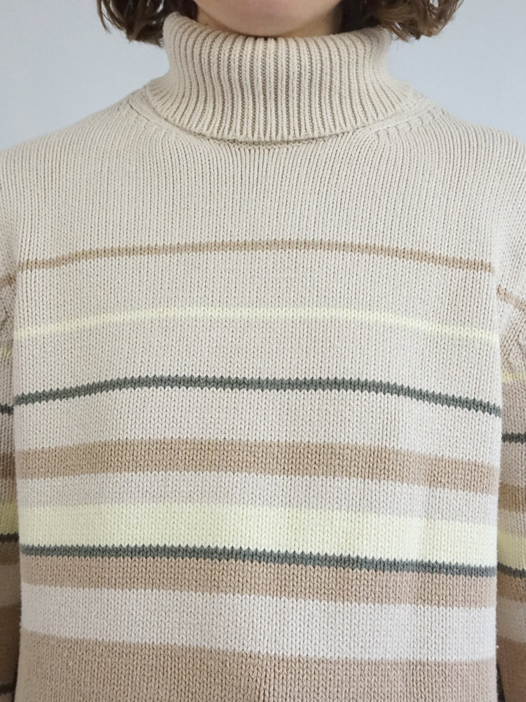 Striped Cotton Turtleneck Jumper - M