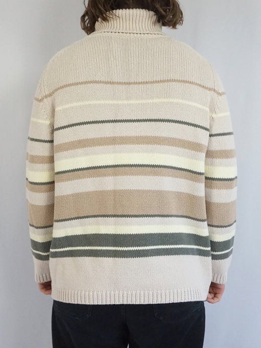 Striped Cotton Turtleneck Jumper - M