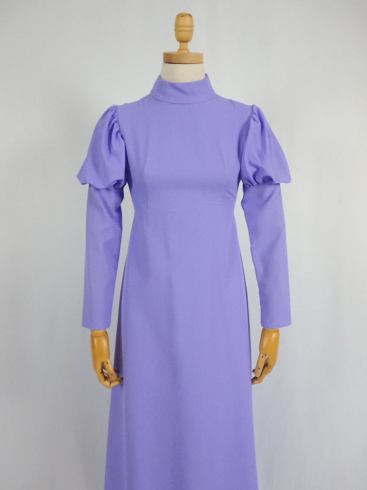 Lavender Mutton Sleeve Maxi Dress - XS