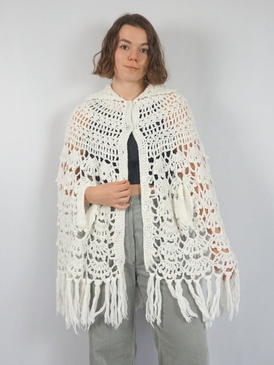 White Crochet Shawl/ Cape - M