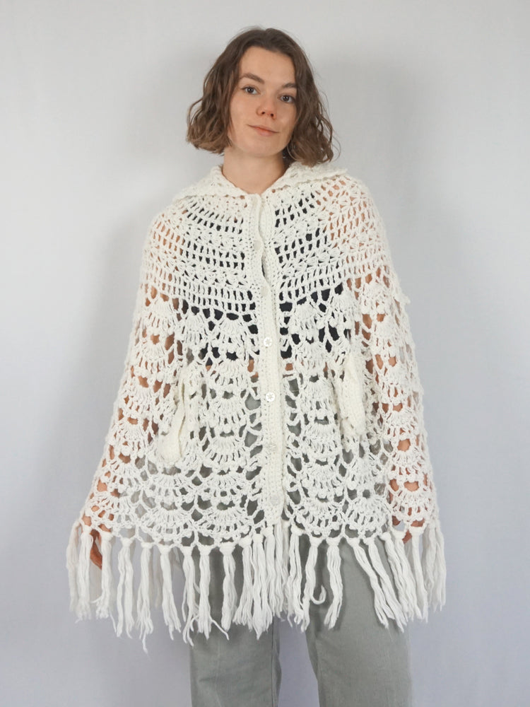 White Crochet Shawl/ Cape - M