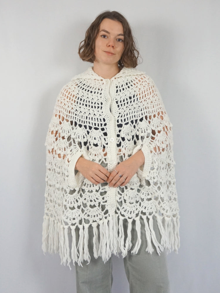 White Crochet Shawl/ Cape - M