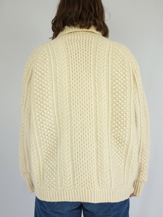 Cream Aran Turtleneck Jumper - XL