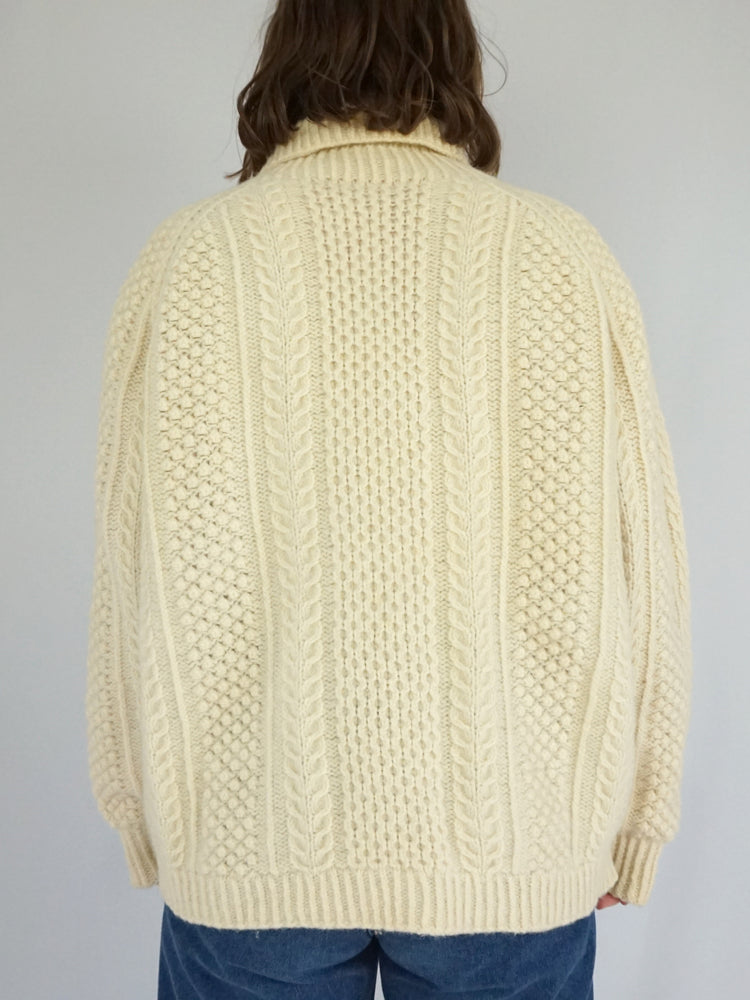 Cream Aran Turtleneck Jumper - XL