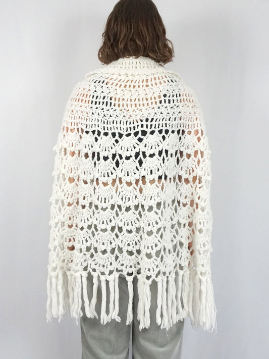 White Crochet Shawl/ Cape - M