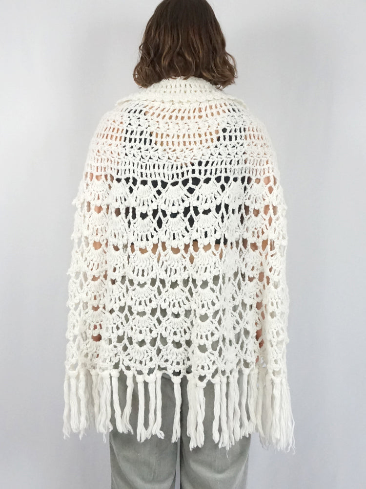 White Crochet Shawl/ Cape - M