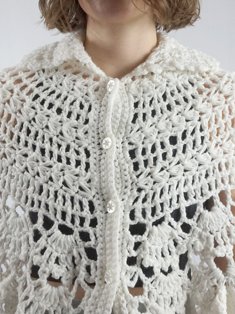 White Crochet Shawl/ Cape - M