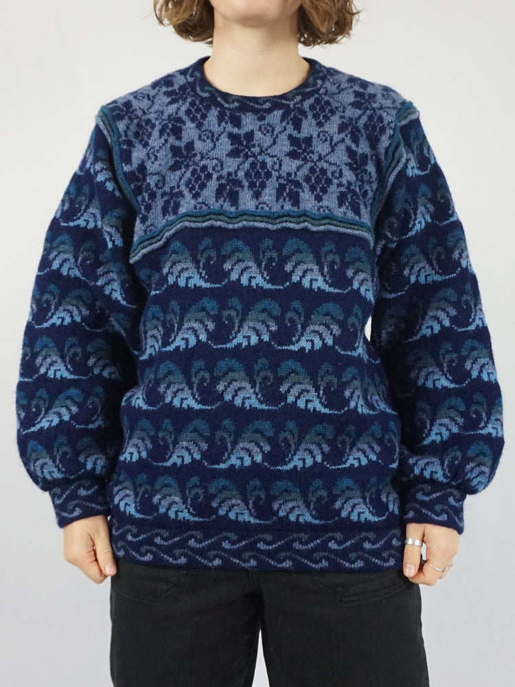 Leaf Patterned Wool Jumper - M/L