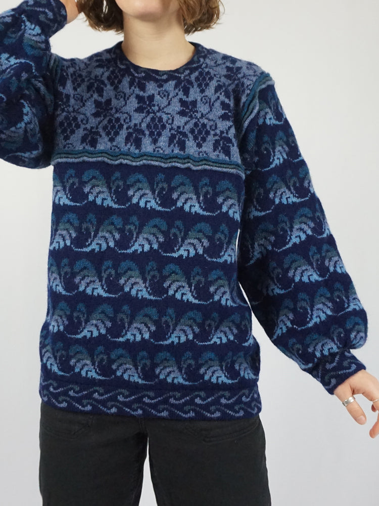 Leaf Patterned Wool Jumper - M/L