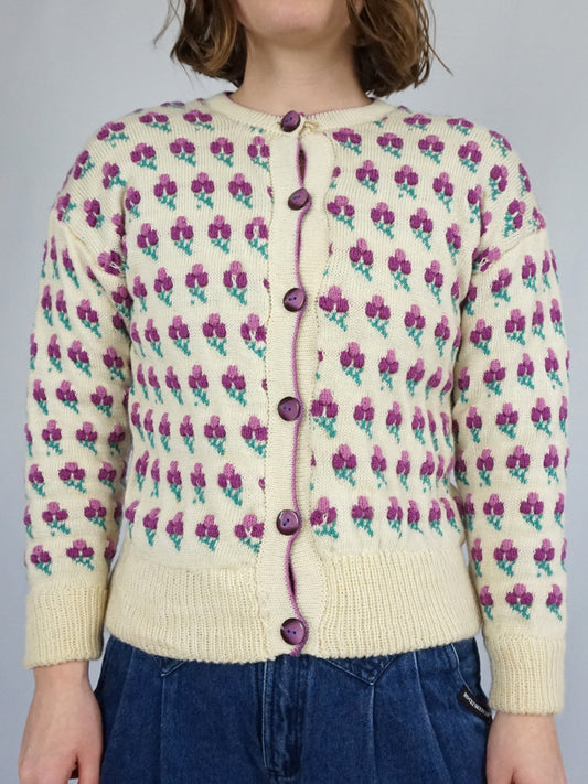 Floral Knitted Cardigan - S