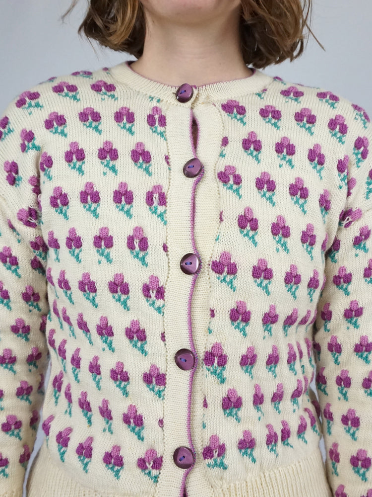 Floral Knitted Cardigan - S