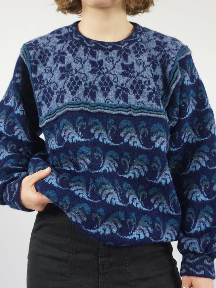 Leaf Patterned Wool Jumper - M/L