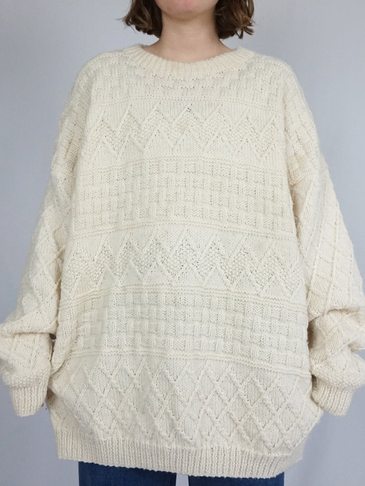 Cream Zigzag Patterned Jumper - XXL