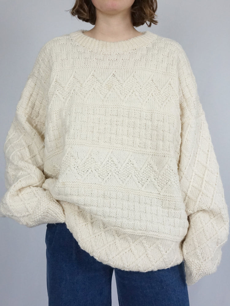 Cream Zigzag Patterned Jumper - XXL