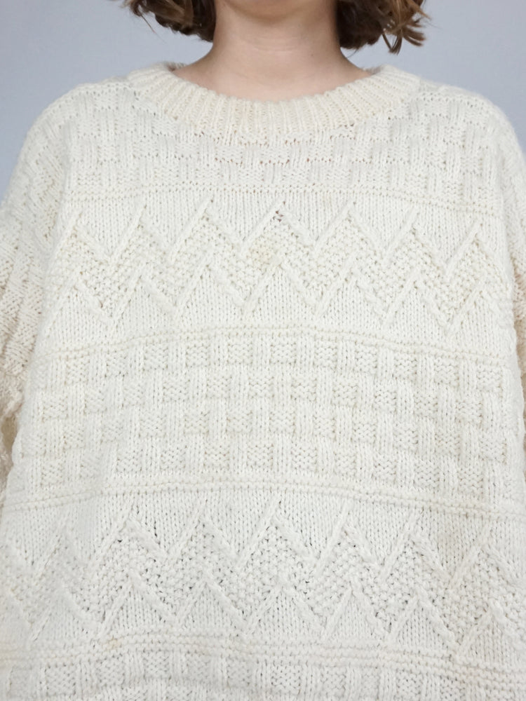 Cream Zigzag Patterned Jumper - XXL