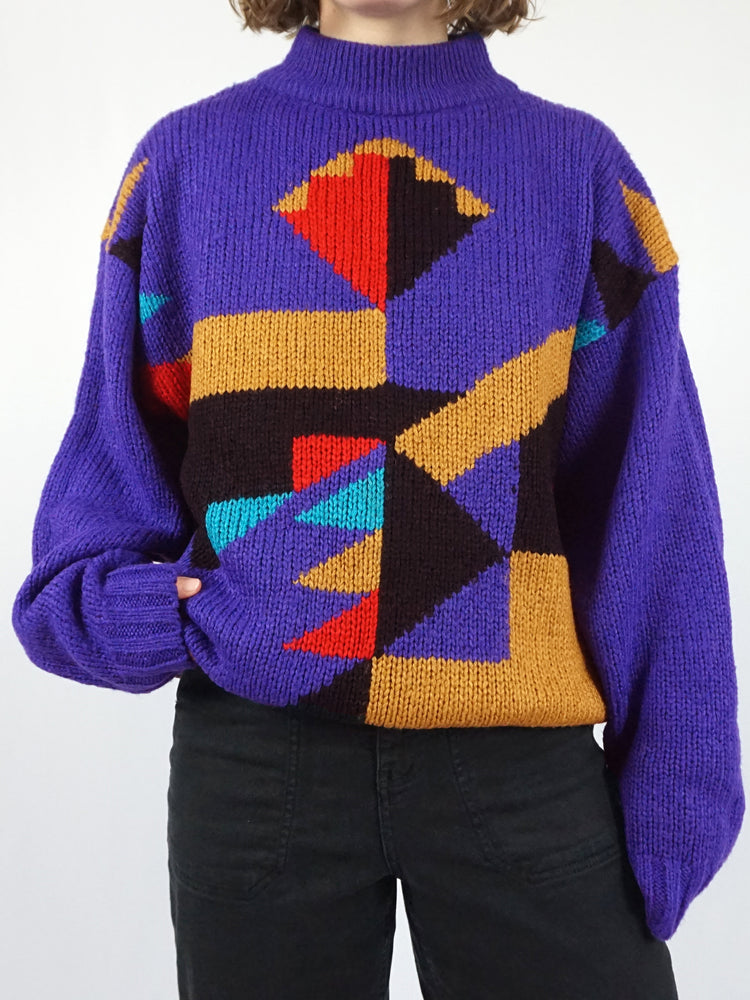 Purple Funky Patterned Jumper - XL