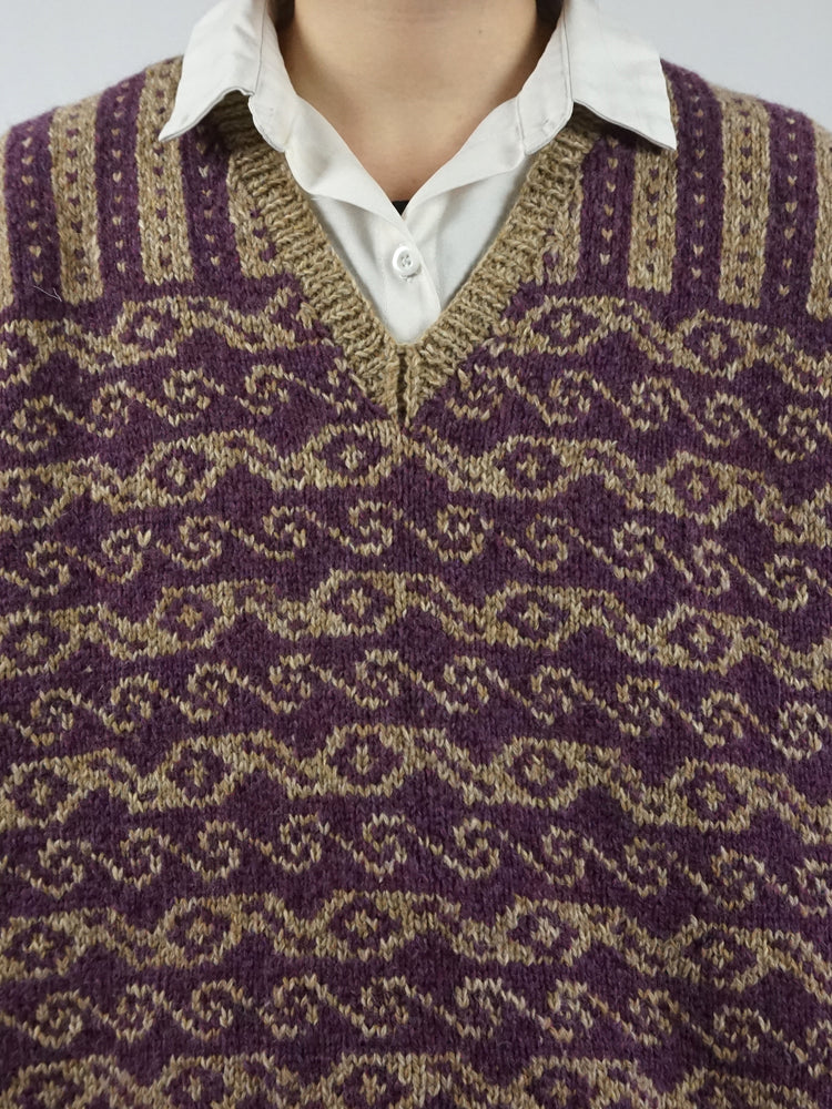 Purple & Beige Wool Vest - L