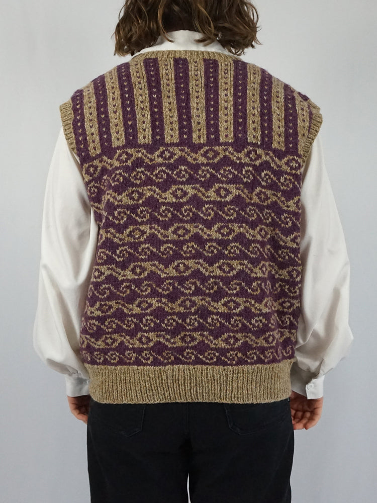 Purple & Beige Wool Vest - L