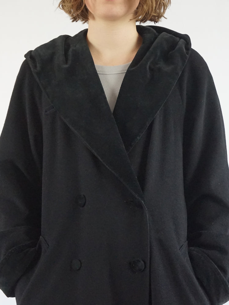 Black Hooded Trench Coat - L