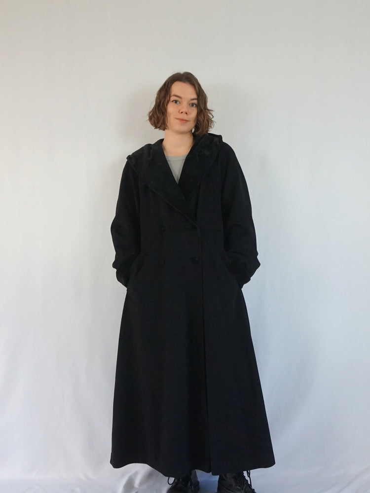 Black Hooded Trench Coat - L