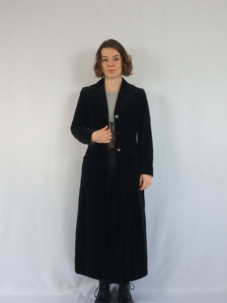 Black Velvet Trench Coat - S