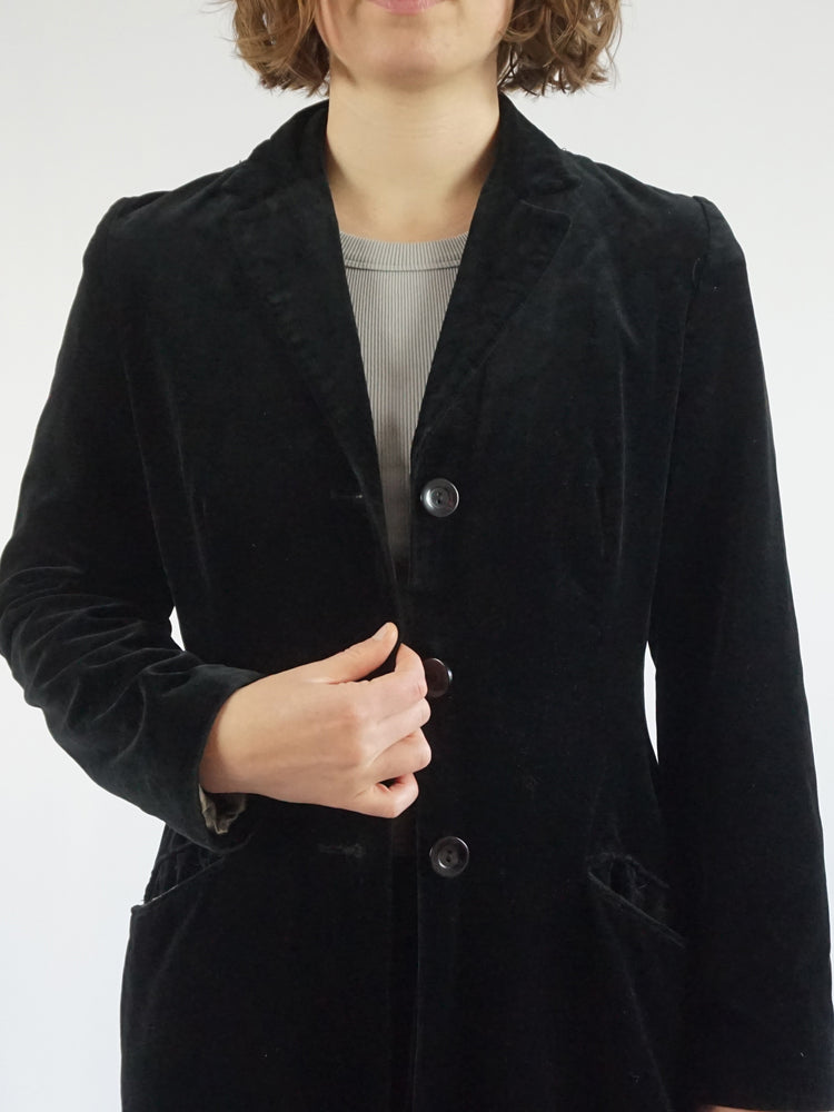 Black Velvet Trench Coat - S