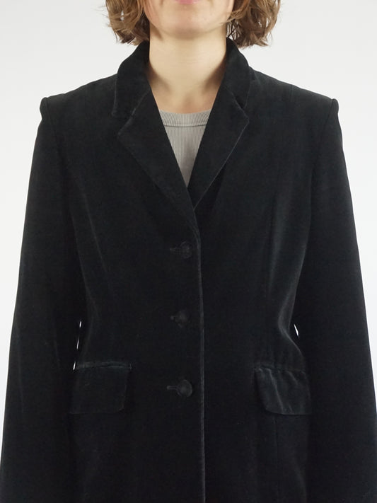 Midi Black Velvet Blazer - M