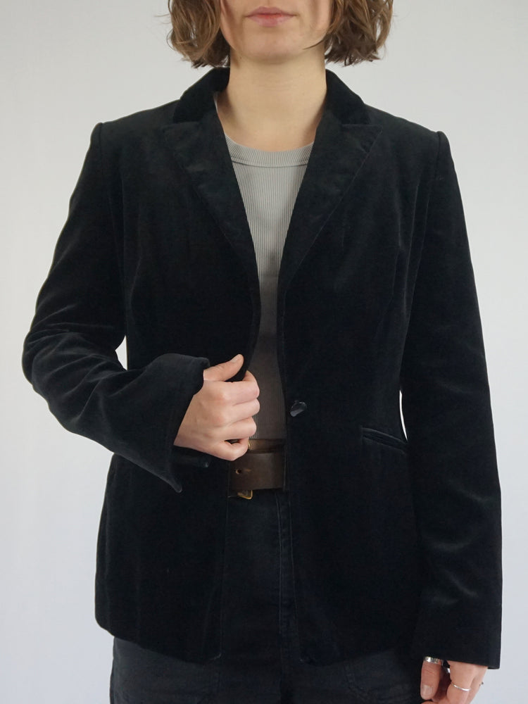 Black Velvet Blazer - S