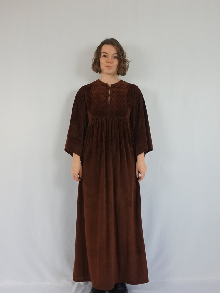 Brown Velvet Quilted Dress - M