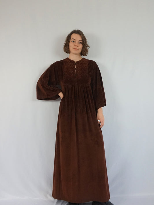 Brown Velvet Quilted Dress - M