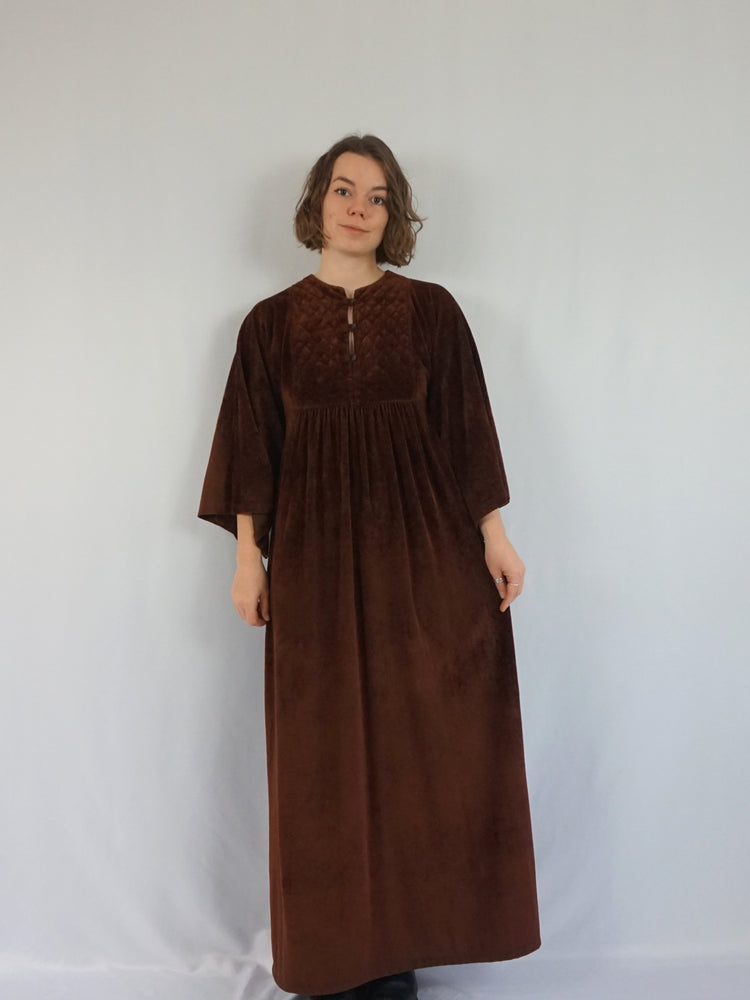 Brown Velvet Quilted Dress - M