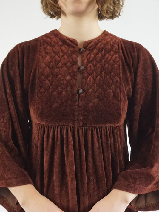 Brown Velvet Quilted Dress - M