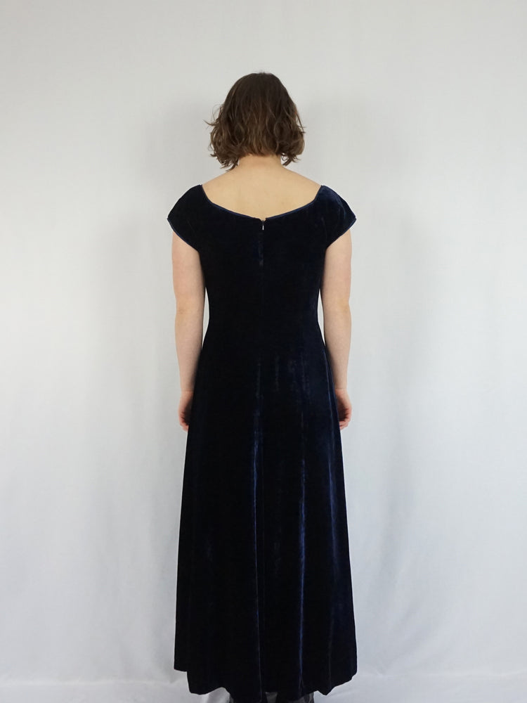 Midnight Blue Collared Velvet Dress - M