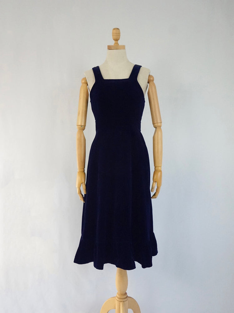 Midnight Blue Velvet Dress - XS