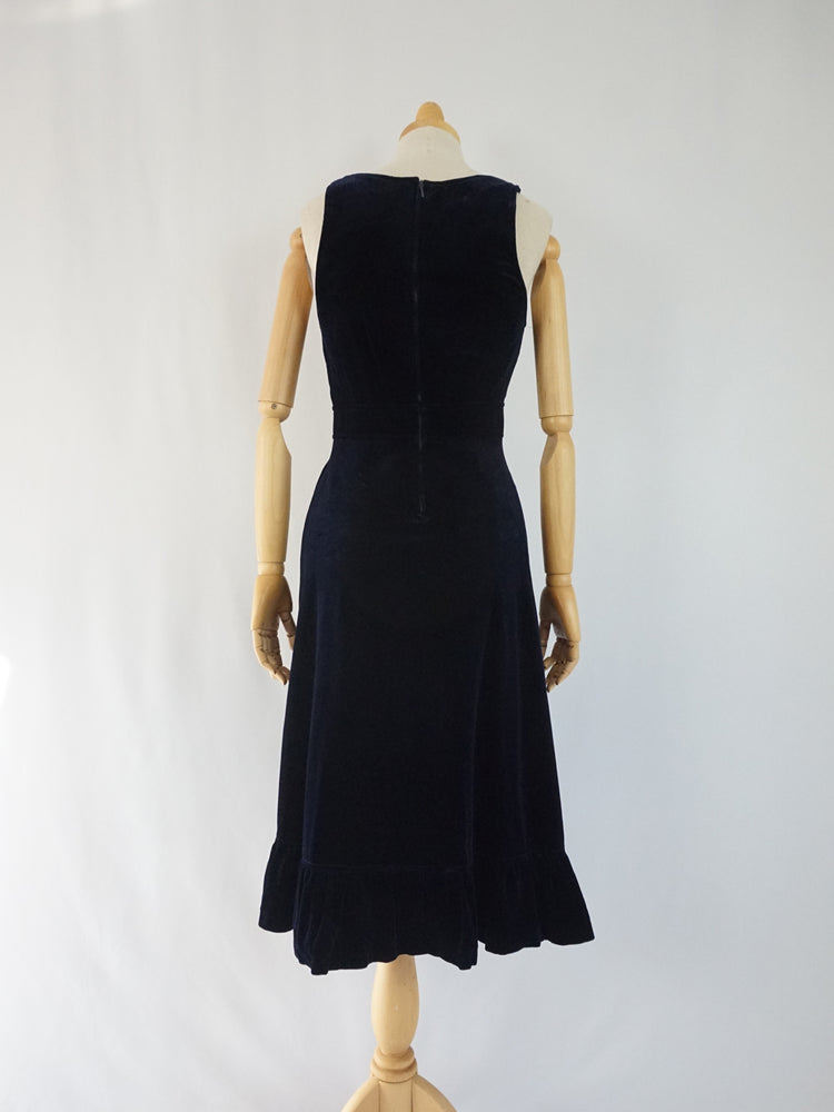 Midnight Blue Velvet Dress - XS