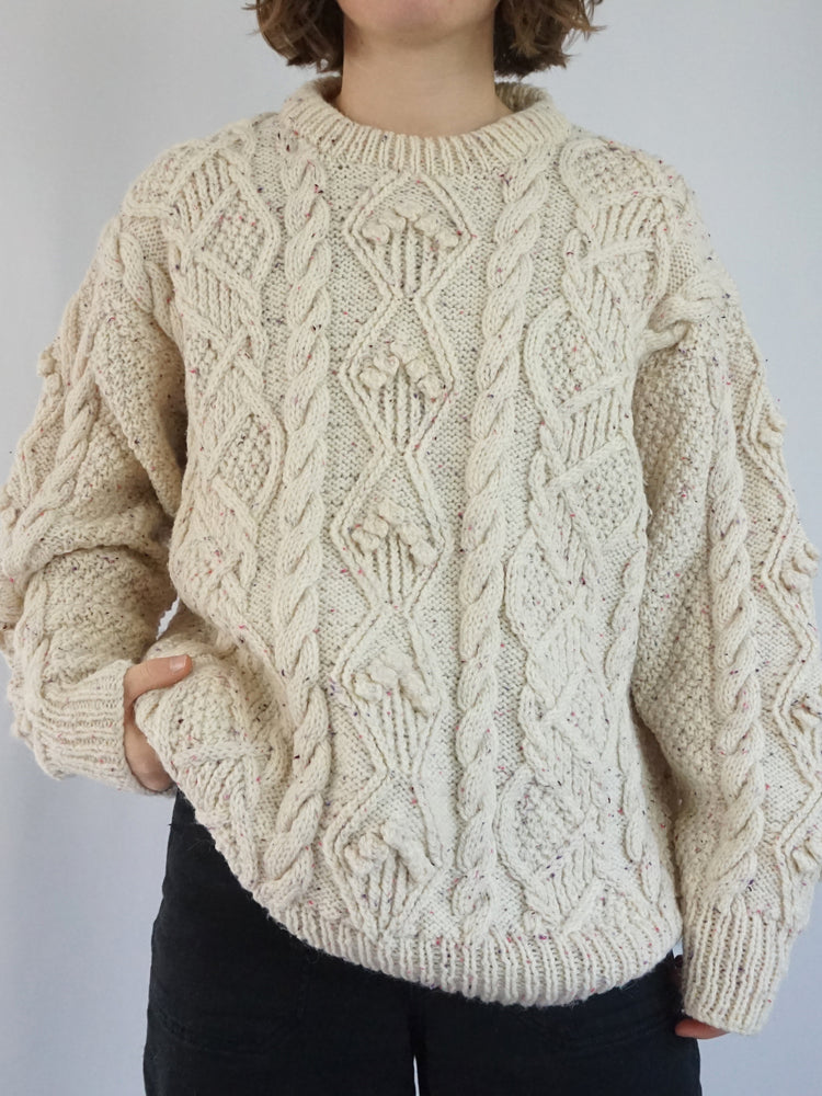 Cream Speckled Aran Jumper - XL