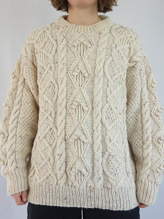 Cream Speckled Aran Jumper - XL